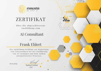 Frank Ehlert - Zertifizierter KI Berster (Certified AI-Consultant)