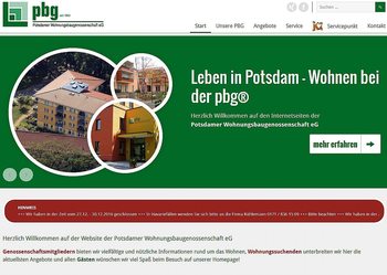 Neue WebSite von Quintact: Potsdamer Wohnungsbaugenossenschaft Potsdam EG - PBG
